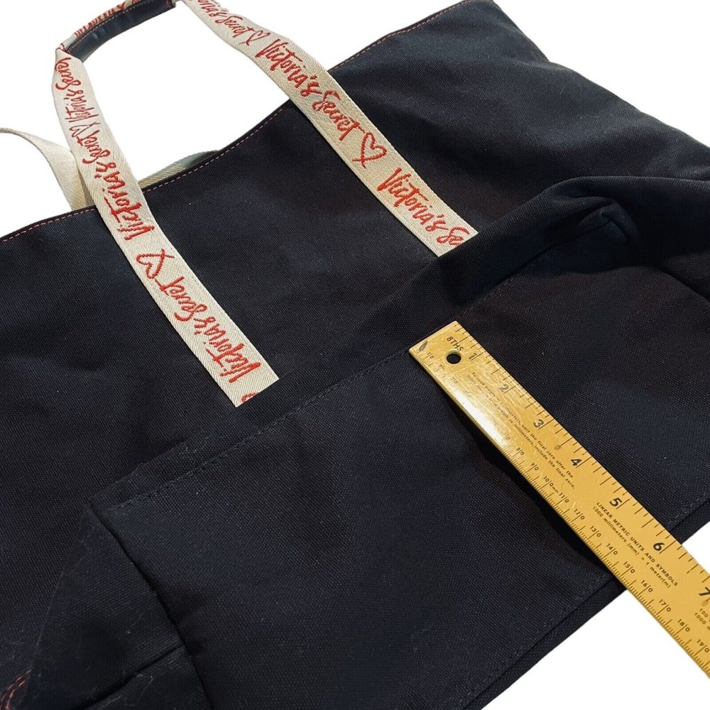 VICTORIA'S SECRET Black With Red Logo Canvas Weekender Tote Bag zips closed - Picture 9 of 9